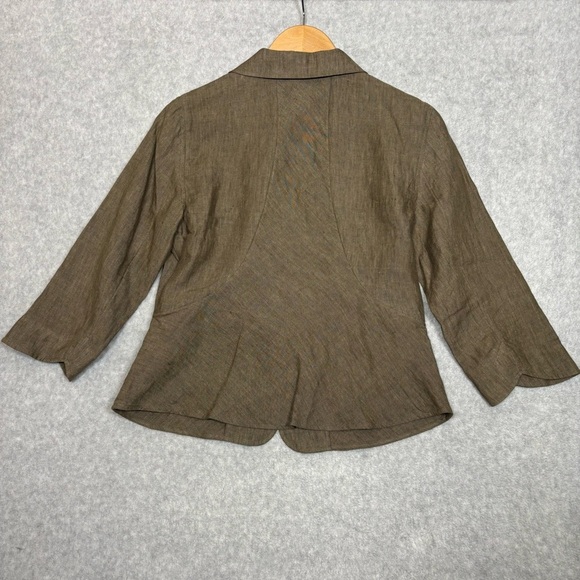 J. Jill 3/4 Sleeve Buttons Linen Blazer-Brown-Women Size 6 - Picture 4 of 5